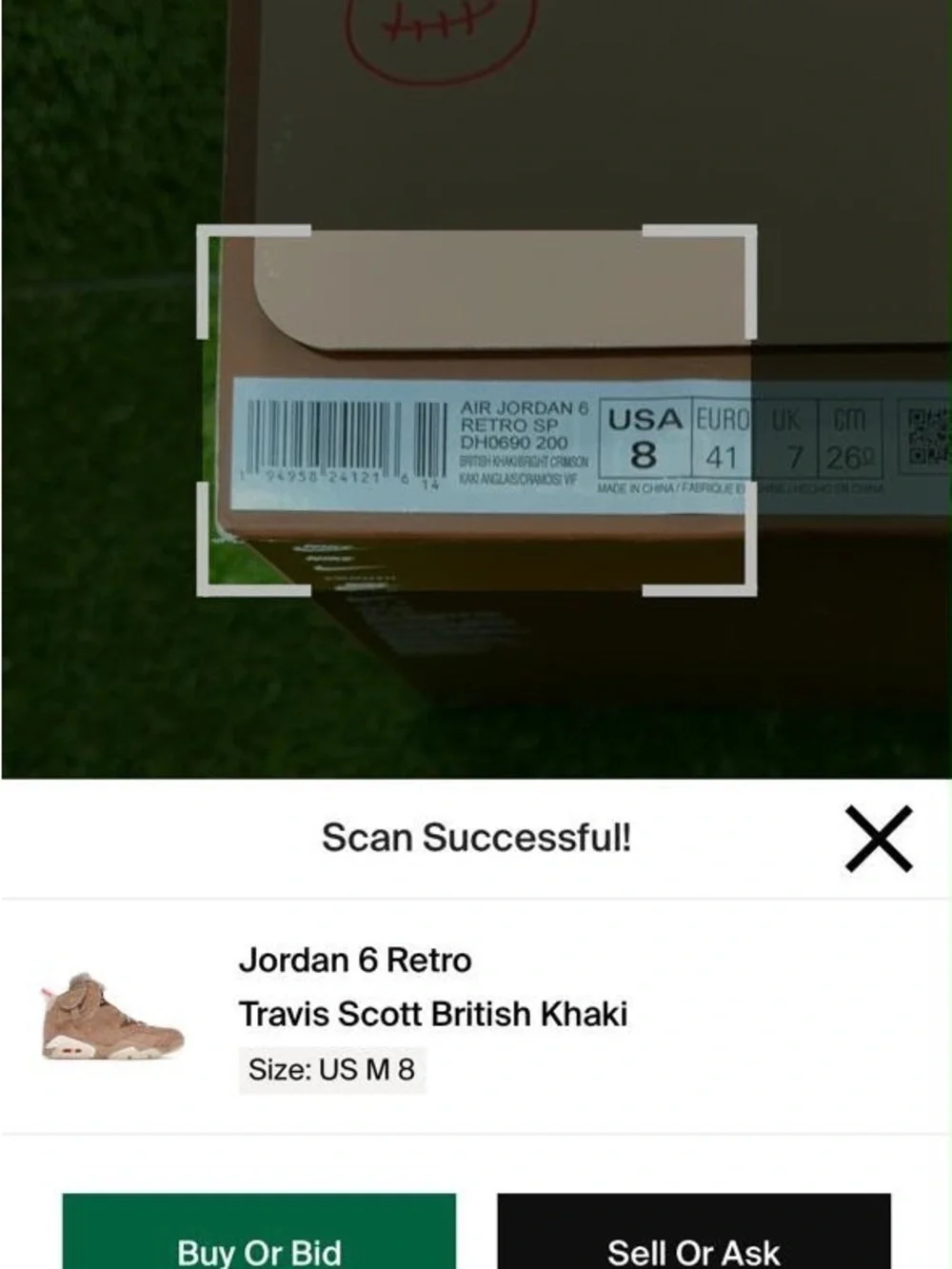 Empty Box Only Nike Air Jordan 6 Travis Scott British Khaki Size 8 Dust Bag Lace